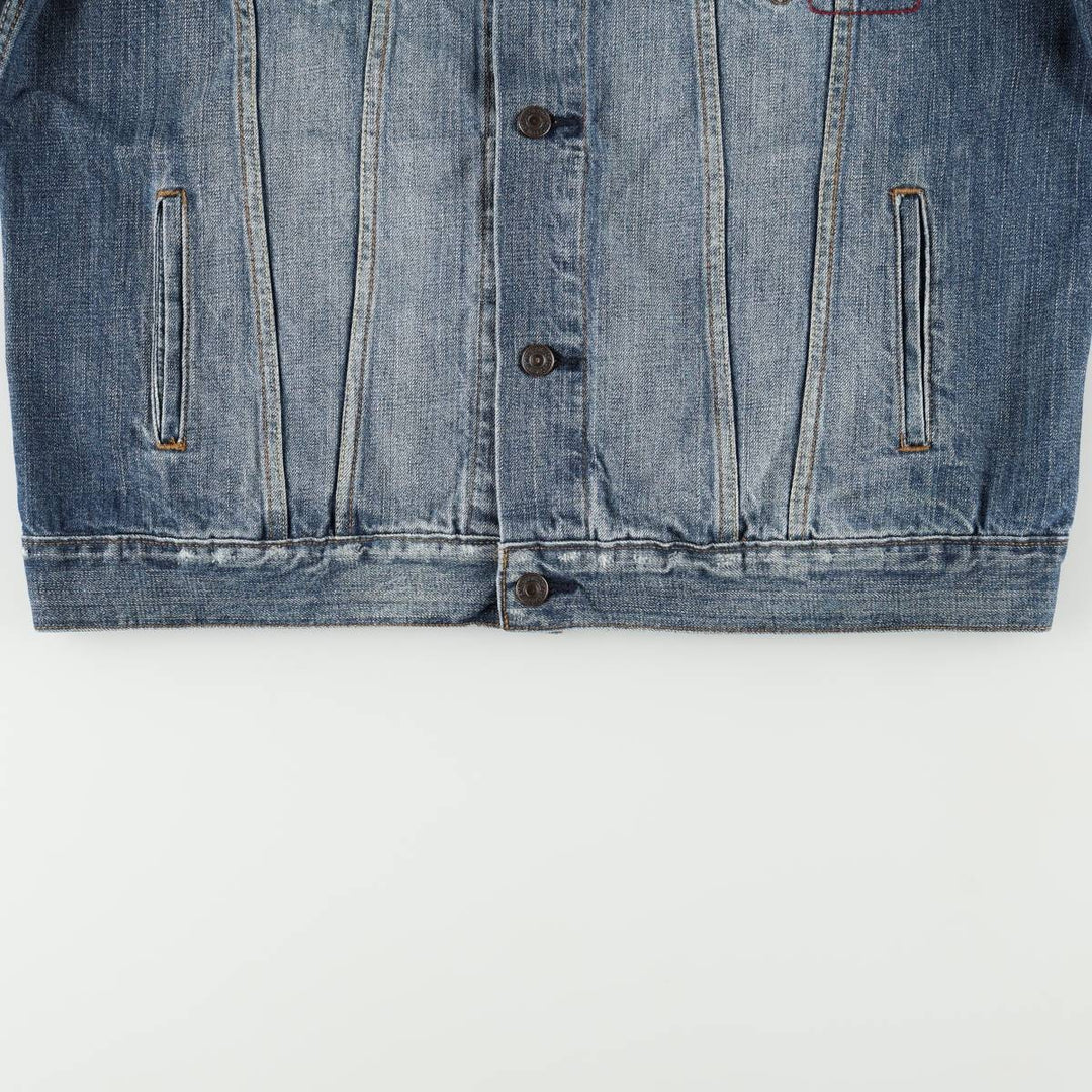 Levi's denim jacket with custom patches, men's size XL equivalent. cotton blue type Vintage Second Hand