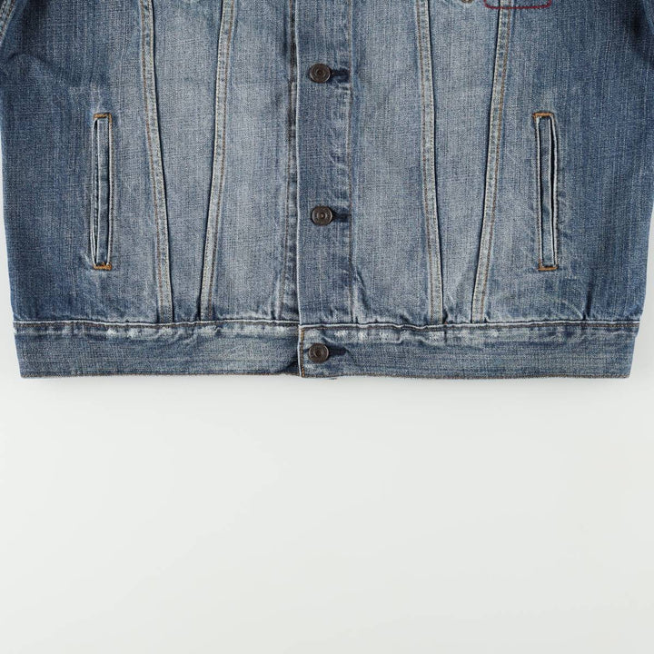 Levi's denim jacket with custom patches, men's size XL equivalent. cotton blue type Vintage Second Hand