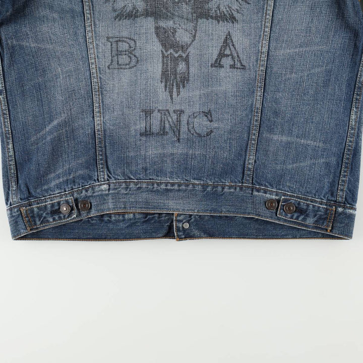 Levi's denim jacket with custom patches, men's size XL equivalent. cotton blue type Vintage Second Hand