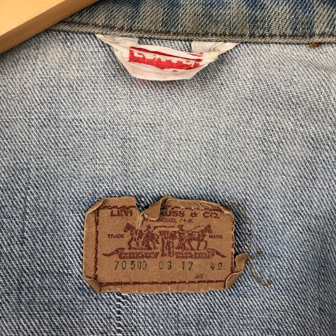 1970'S Levi's 70500 Euro Model Denim Jacket, Made in France, Men's Size L (approx.), Vintage cotton blue type Vintage Second Hand