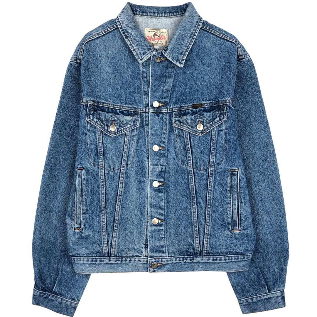 1990'S Wrangler Denim Jacket, Italian Made, Men's Size L (Equivalent), Vintage cotton blue type Vintage Second Hand