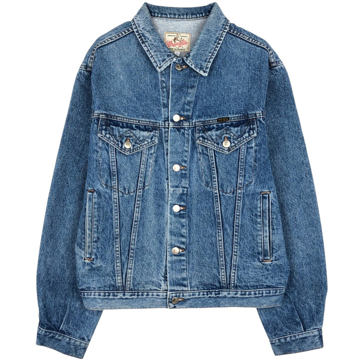 1990'S Wrangler Denim Jacket, Italian Made, Men's Size L (Equivalent), Vintage cotton blue type Vintage Second Hand