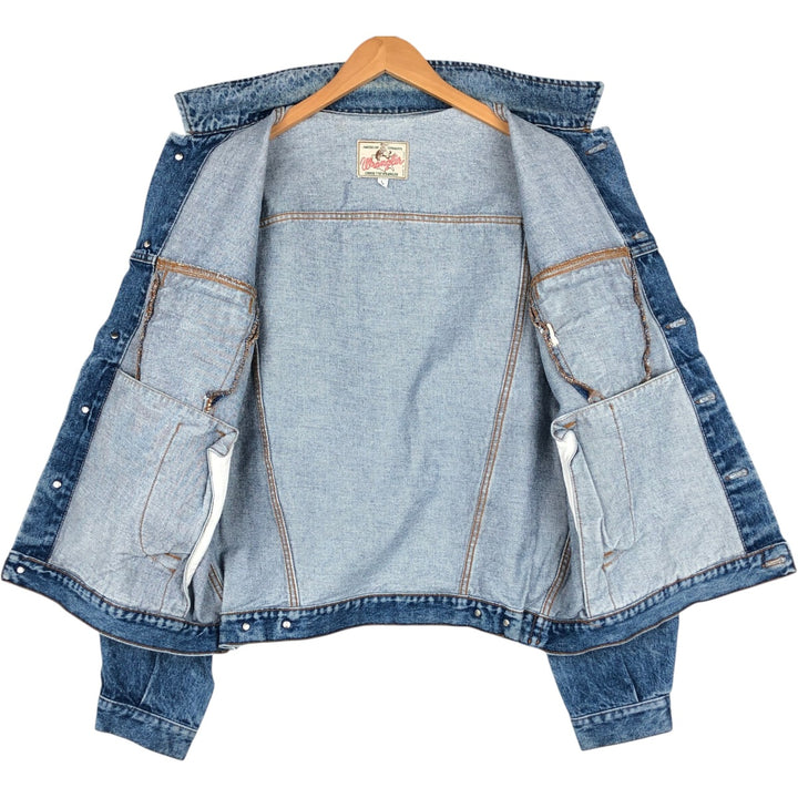 1990'S Wrangler Denim Jacket, Italian Made, Men's Size L (Equivalent), Vintage cotton blue type Vintage Second Hand