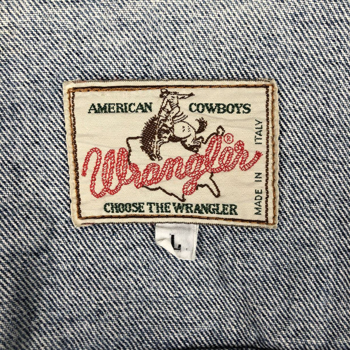 1990'S Wrangler Denim Jacket, Italian Made, Men's Size L (Equivalent), Vintage cotton blue type Vintage Second Hand