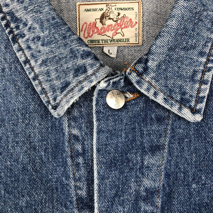 1990'S Wrangler Denim Jacket, Italian Made, Men's Size L (Equivalent), Vintage cotton blue type Vintage Second Hand
