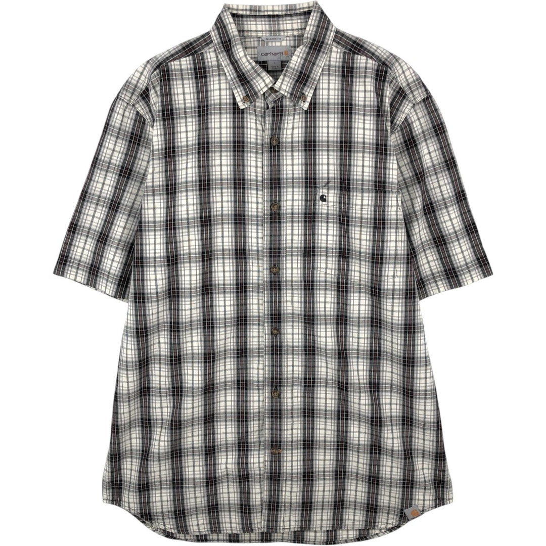 Carhartt RELAXED FIT Check Pattern Button-down Short Sleeve Work Shirt, Men's L size cotton white type Vintage Second Hand