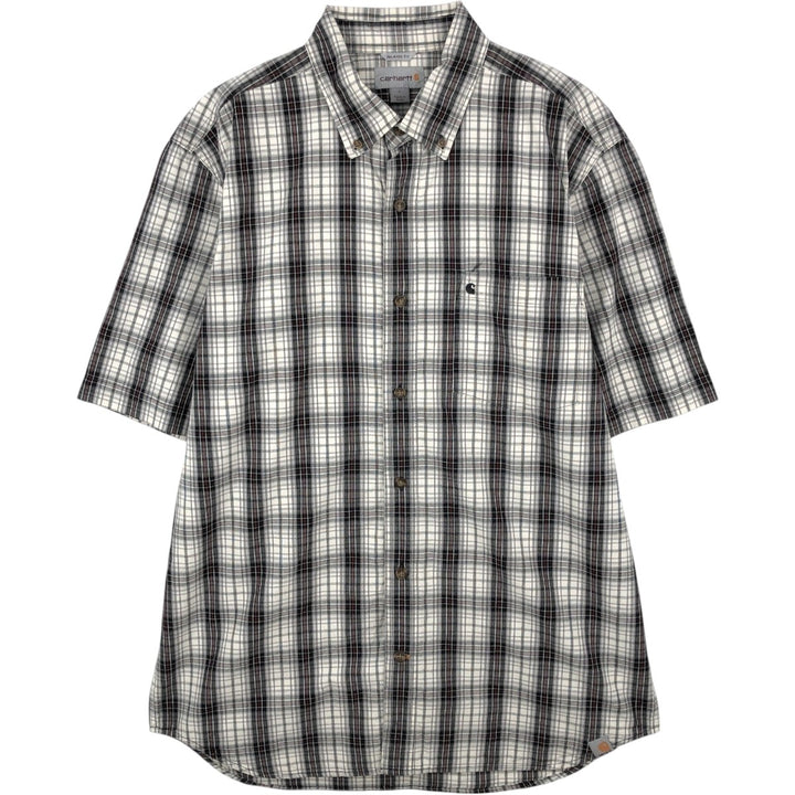 Carhartt RELAXED FIT Check Pattern Button-down Short Sleeve Work Shirt, Men's L size cotton white type Vintage Second Hand