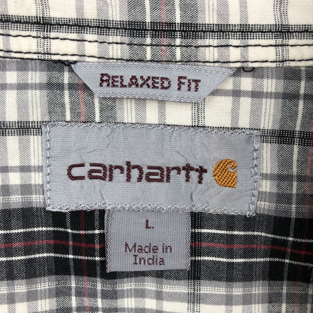 Carhartt RELAXED FIT Check Pattern Button-down Short Sleeve Work Shirt, Men's L size cotton white type Vintage Second Hand