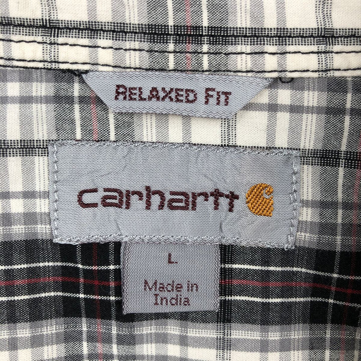 Carhartt RELAXED FIT Check Pattern Button-down Short Sleeve Work Shirt, Men's L size cotton white type Vintage Second Hand