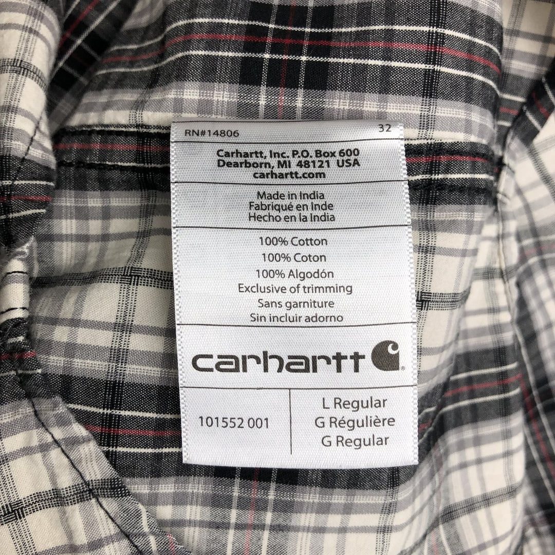 Carhartt RELAXED FIT Check Pattern Button-down Short Sleeve Work Shirt, Men's L size cotton white type Vintage Second Hand
