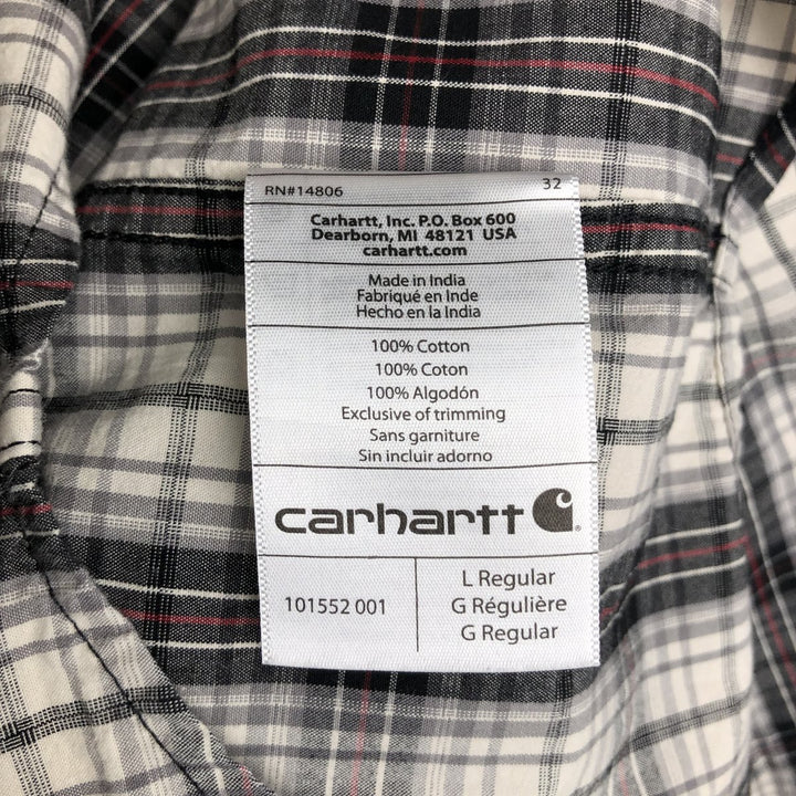 Carhartt RELAXED FIT Check Pattern Button-down Short Sleeve Work Shirt, Men's L size cotton white type Vintage Second Hand