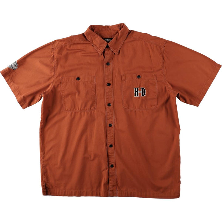 Harley-Davidson Hidden Button Down Short Sleeve Work Shirt Box Shirt Men's XL cotton red type reddish brown Vintage Second Hand