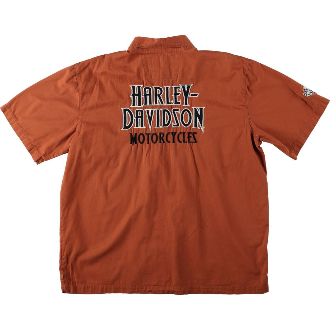 Harley-Davidson Hidden Button Down Short Sleeve Work Shirt Box Shirt Men's XL cotton red type reddish brown Vintage Second Hand