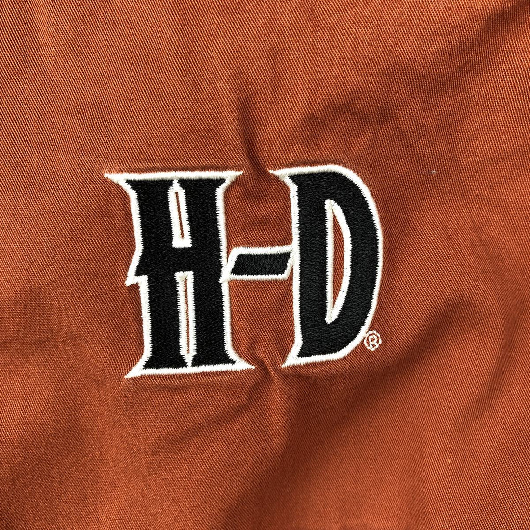 Harley-Davidson Hidden Button Down Short Sleeve Work Shirt Box Shirt Men's XL cotton red type reddish brown Vintage Second Hand