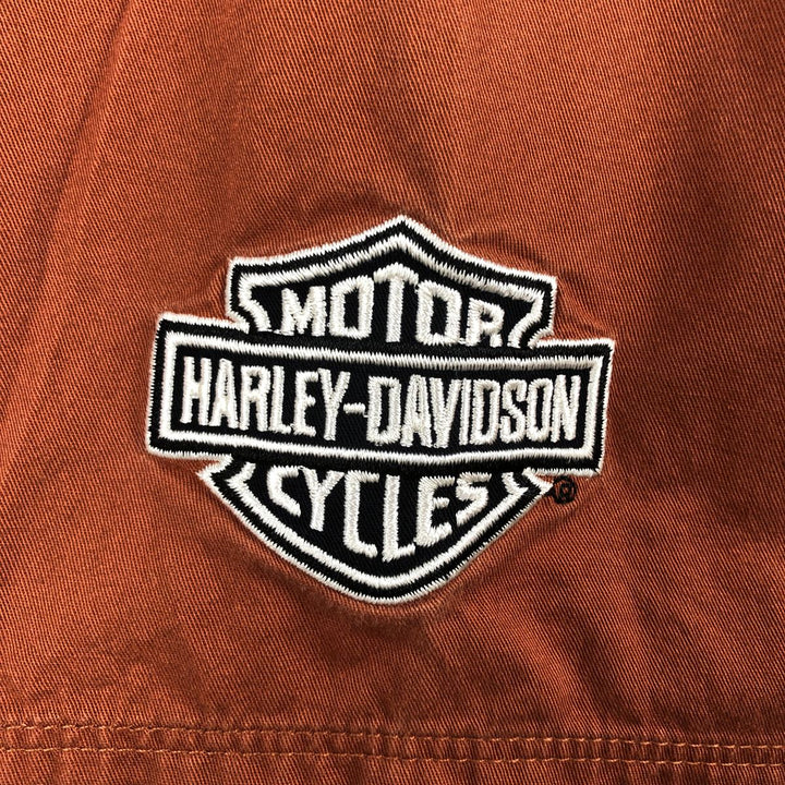 Harley-Davidson Hidden Button Down Short Sleeve Work Shirt Box Shirt Men's XL cotton red type reddish brown Vintage Second Hand