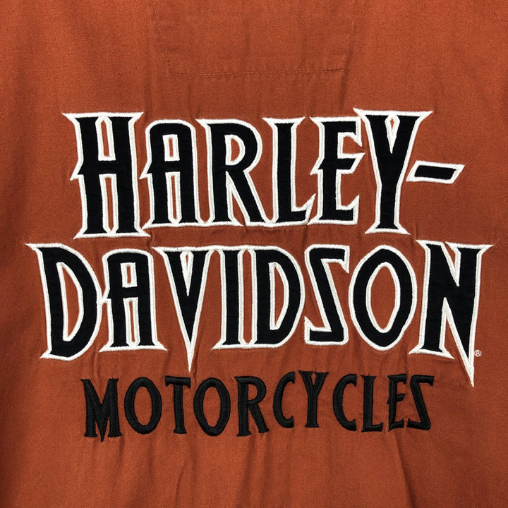 Harley-Davidson Hidden Button Down Short Sleeve Work Shirt Box Shirt Men's XL cotton red type reddish brown Vintage Second Hand