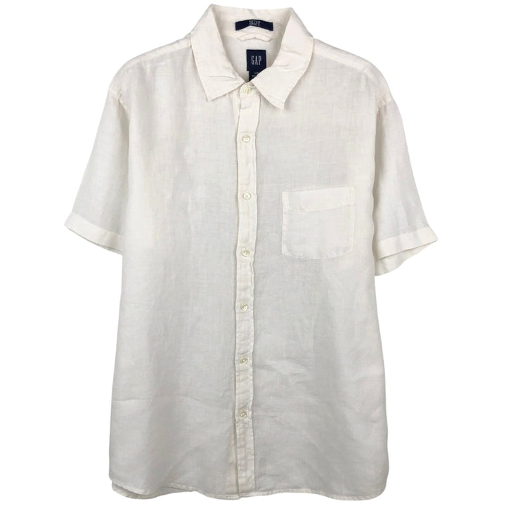90'S GAP (Old GAP) Short-Sleeve Linen Shirt, Men's Size L (Equivalent), Vintage linen white type Vintage Second Hand