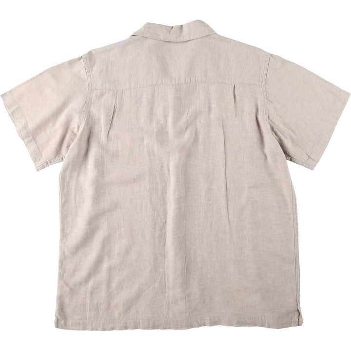 HAGGAR Washable Linen Short-Sleeve Open-Collar Rayon x Linen Box Shirt (Men's Size L) linen Beige type Vintage Second Hand