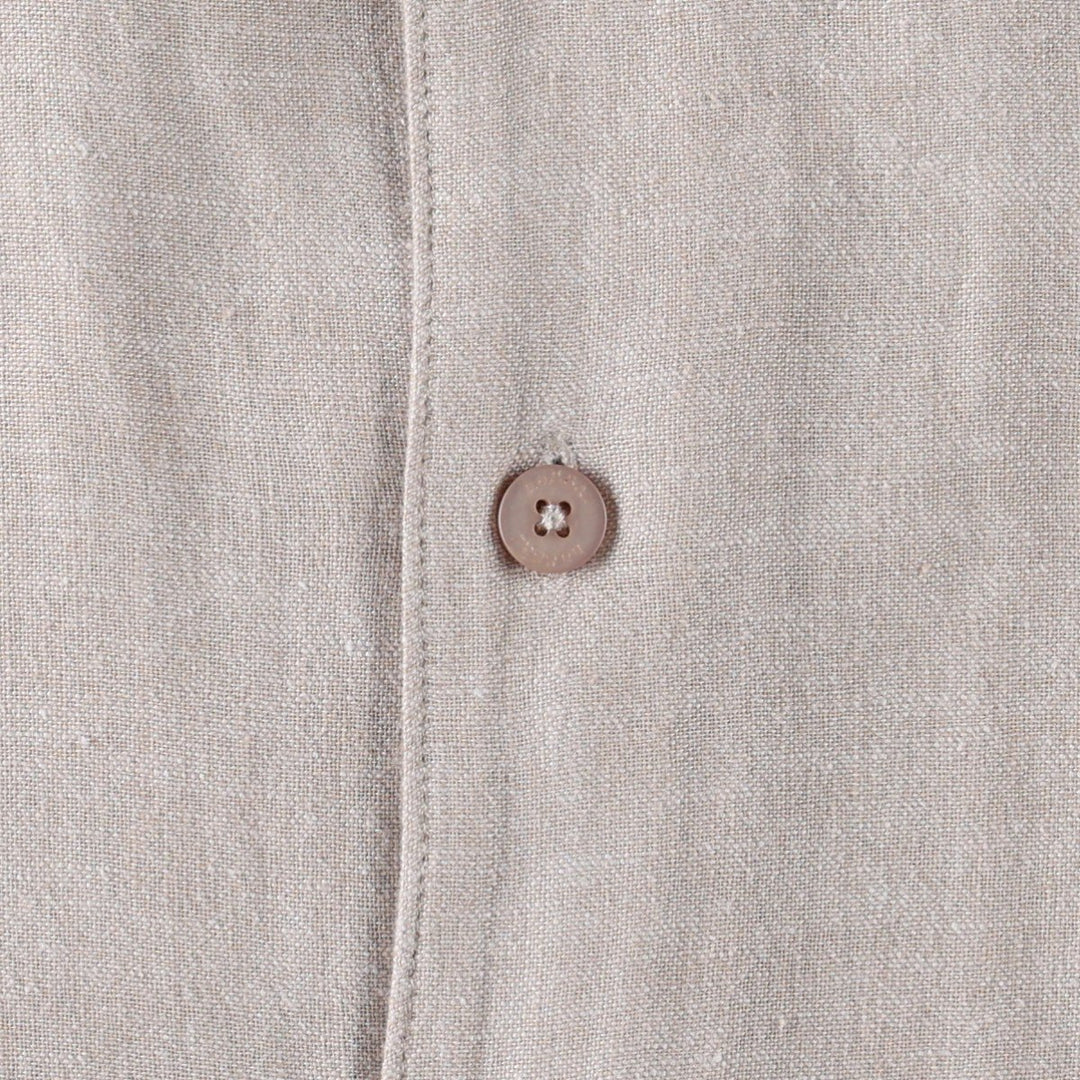 HAGGAR Washable Linen Short-Sleeve Open-Collar Rayon x Linen Box Shirt (Men's Size L) linen Beige type Vintage Second Hand