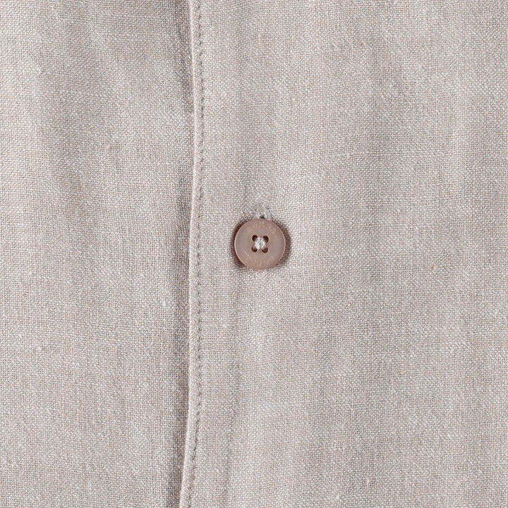 HAGGAR Washable Linen Short-Sleeve Open-Collar Rayon x Linen Box Shirt (Men's Size L) linen Beige type Vintage Second Hand