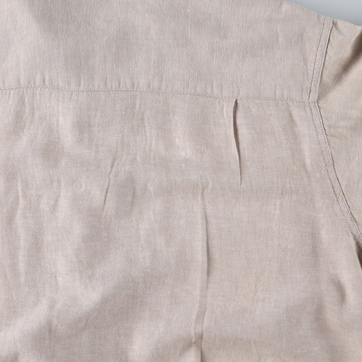 HAGGAR Washable Linen Short-Sleeve Open-Collar Rayon x Linen Box Shirt (Men's Size L) linen Beige type Vintage Second Hand