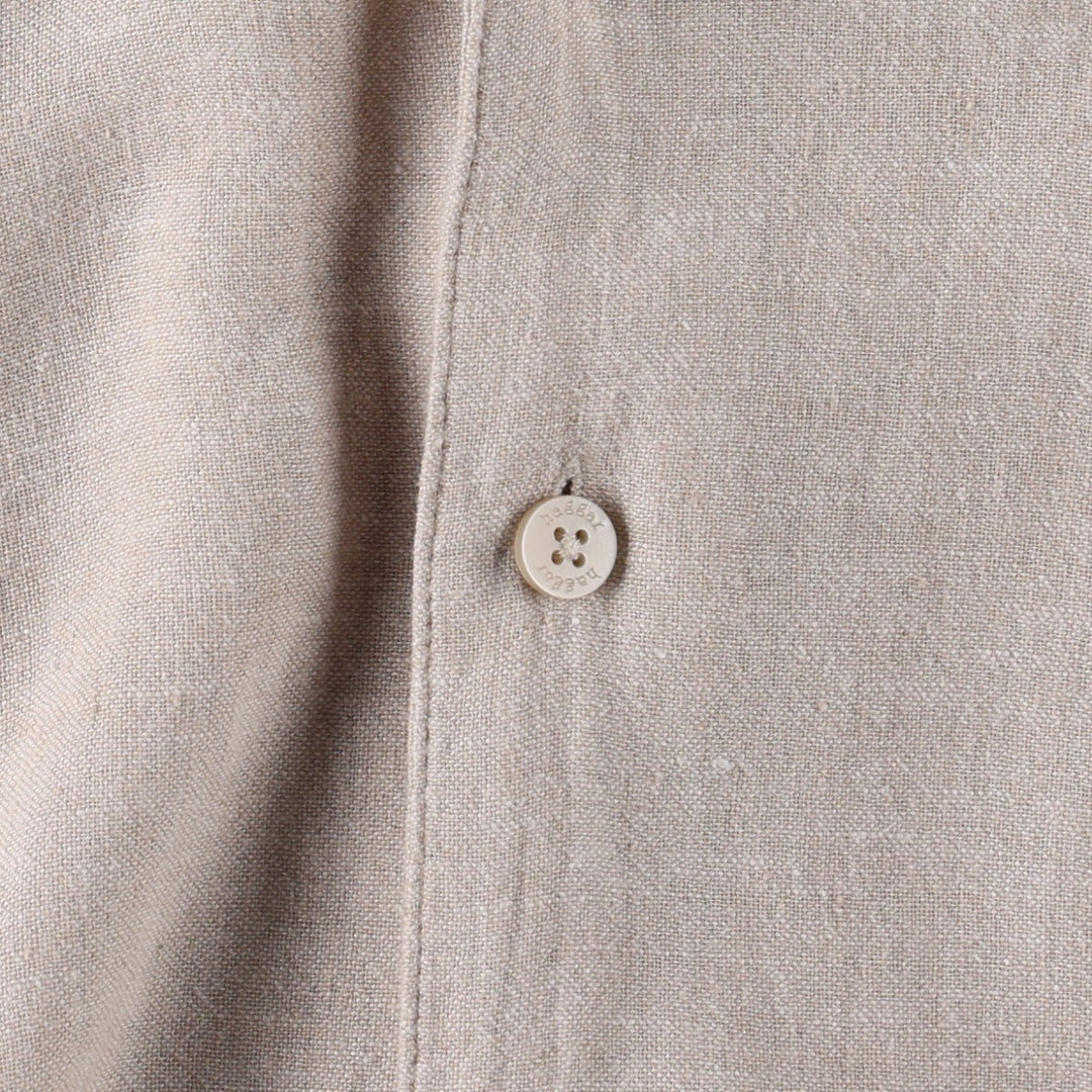 HAGGAR Washable Linen Short-Sleeve Open-Collar Rayon x Linen Box Shirt (Men's Size L) linen Beige type Vintage Second Hand