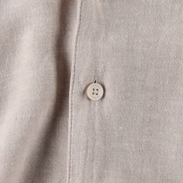 HAGGAR Washable Linen Short-Sleeve Open-Collar Rayon x Linen Box Shirt (Men's Size L) linen Beige type Vintage Second Hand