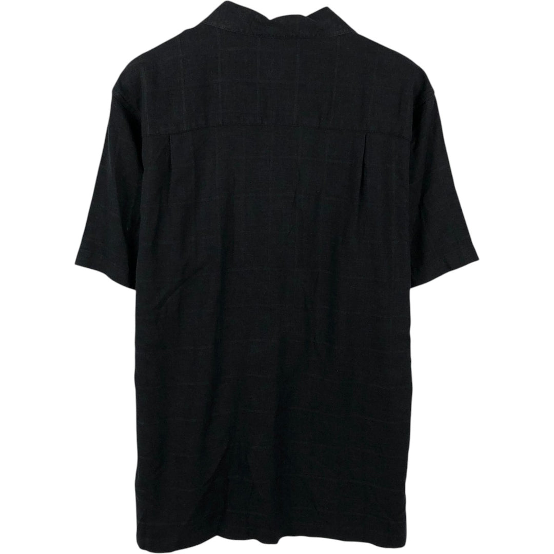 CHERESKIN Check Pattern Short-Sleeve Open Collar Rayon x Linen Shirt, Boxy Shirt, Men's Size M (approx.) linen black type Vintage Second Hand