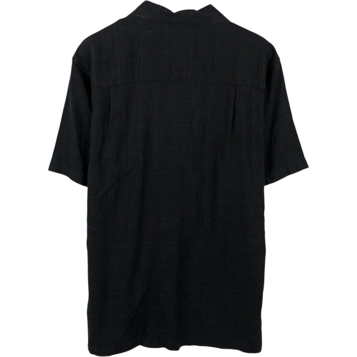 CHERESKIN Check Pattern Short-Sleeve Open Collar Rayon x Linen Shirt, Boxy Shirt, Men's Size M (approx.) linen black type Vintage Second Hand