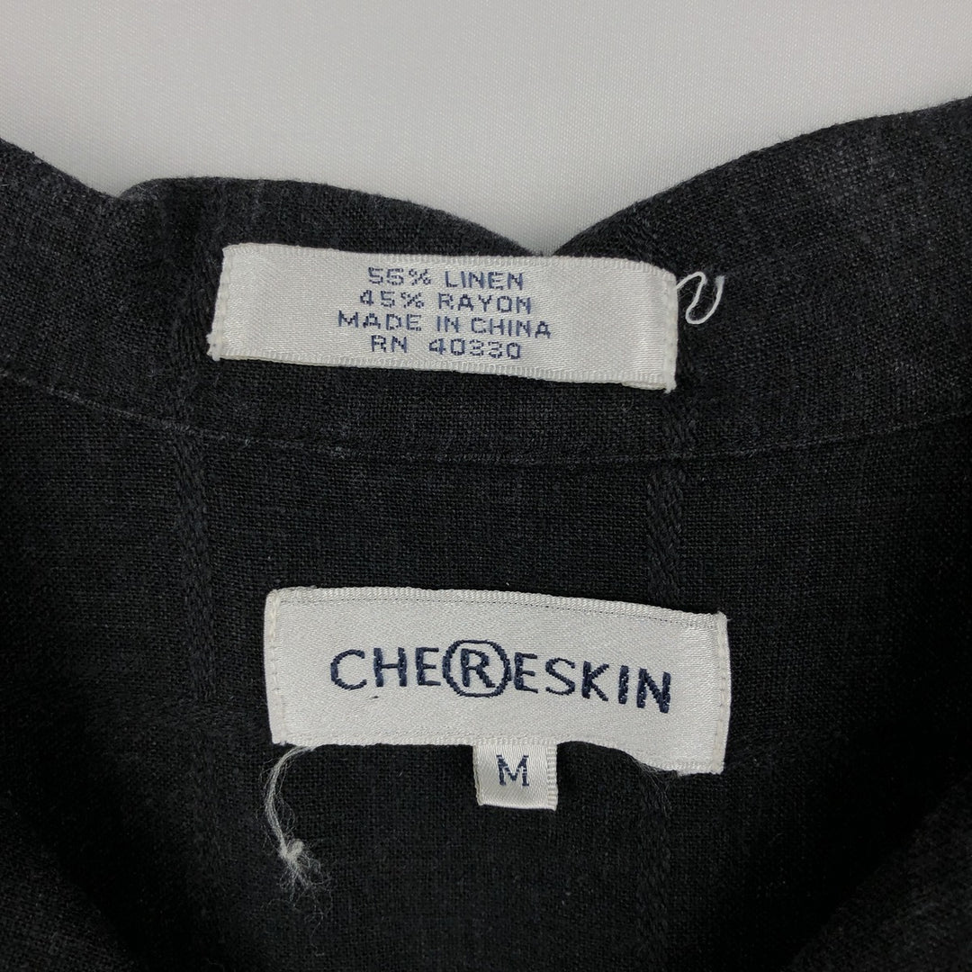 CHERESKIN Check Pattern Short-Sleeve Open Collar Rayon x Linen Shirt, Boxy Shirt, Men's Size M (approx.) linen black type Vintage Second Hand