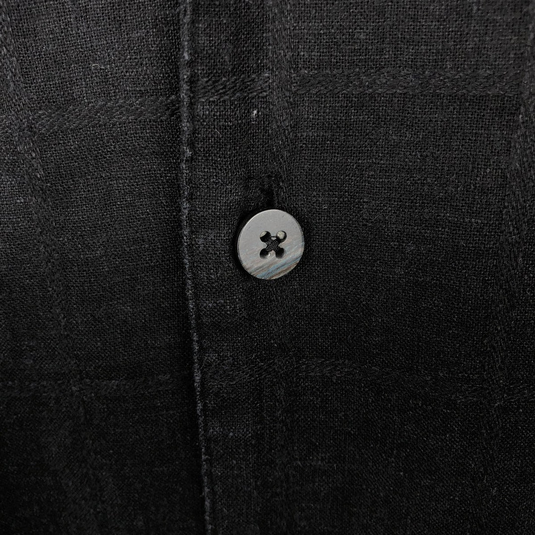 CHERESKIN Check Pattern Short-Sleeve Open Collar Rayon x Linen Shirt, Boxy Shirt, Men's Size M (approx.) linen black type Vintage Second Hand
