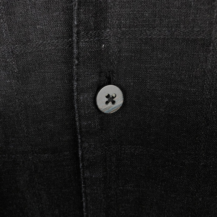 CHERESKIN Check Pattern Short-Sleeve Open Collar Rayon x Linen Shirt, Boxy Shirt, Men's Size M (approx.) linen black type Vintage Second Hand