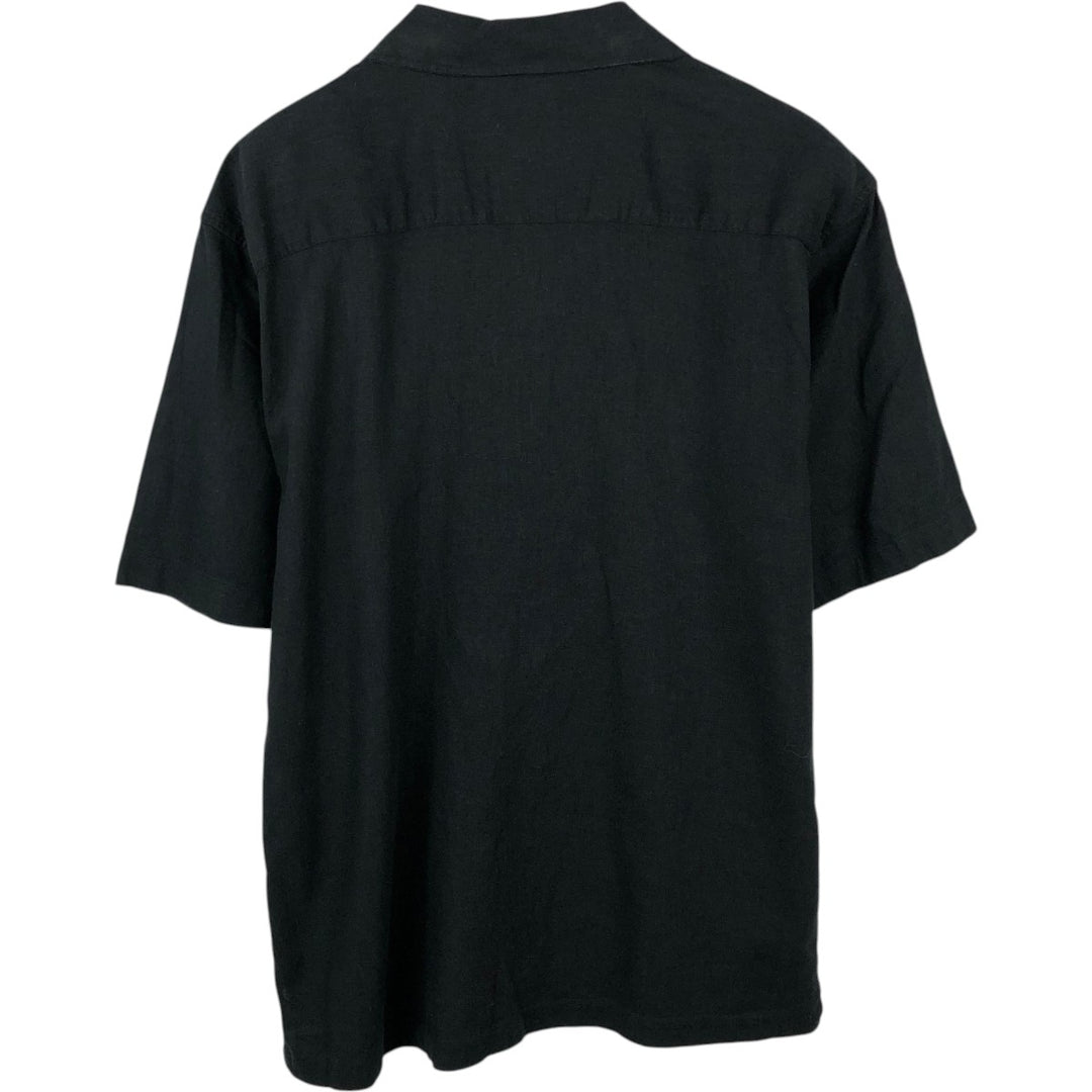 Brock Jeans Short-Sleeve Open-Collar Linen Shirt, Boxy Fit, Men's Size L (approx.) linen black type Vintage Second Hand
