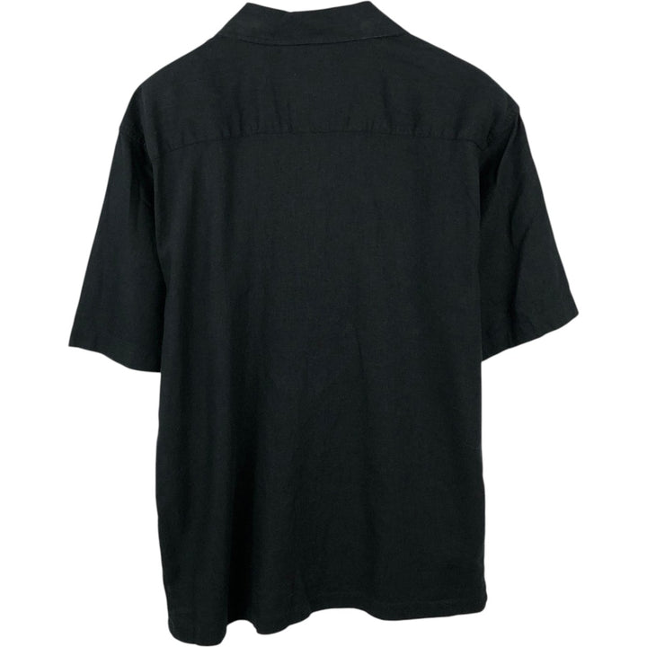 Brock Jeans Short-Sleeve Open-Collar Linen Shirt, Boxy Fit, Men's Size L (approx.) linen black type Vintage Second Hand