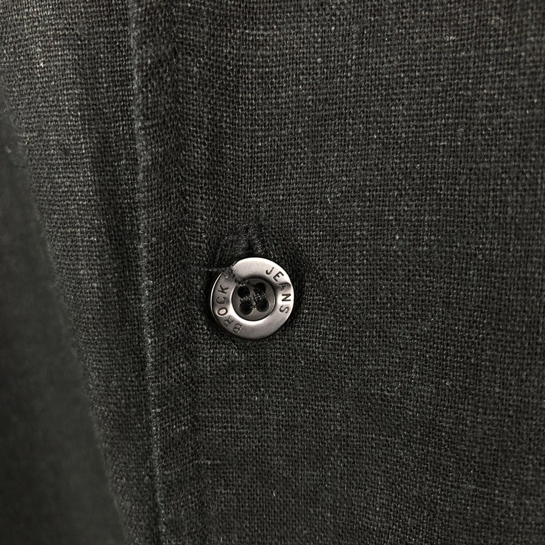 Brock Jeans Short-Sleeve Open-Collar Linen Shirt, Boxy Fit, Men's Size L (approx.) linen black type Vintage Second Hand