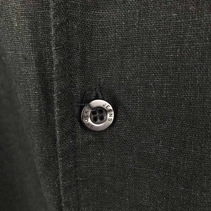 Brock Jeans Short-Sleeve Open-Collar Linen Shirt, Boxy Fit, Men's Size L (approx.) linen black type Vintage Second Hand