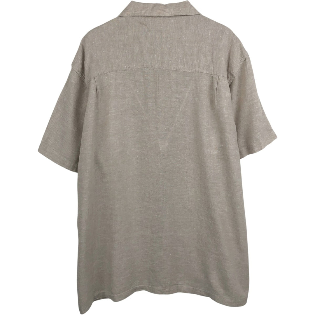HAGGAR Washable Linen Two-Tone Short-Sleeve Open-Collar Linen x Rayon Box Shirt (Men's XXL equivalent) linen Beige type Vintage Second Hand