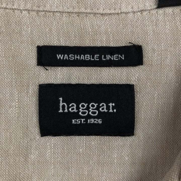 HAGGAR Washable Linen Two-Tone Short-Sleeve Open-Collar Linen x Rayon Box Shirt (Men's XXL equivalent) linen Beige type Vintage Second Hand