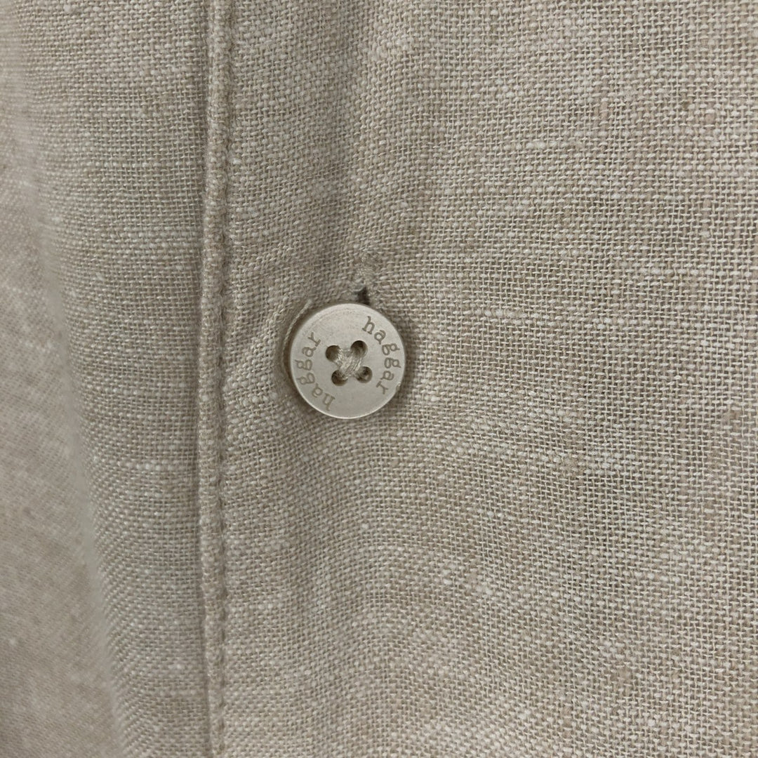 HAGGAR Washable Linen Two-Tone Short-Sleeve Open-Collar Linen x Rayon Box Shirt (Men's XXL equivalent) linen Beige type Vintage Second Hand