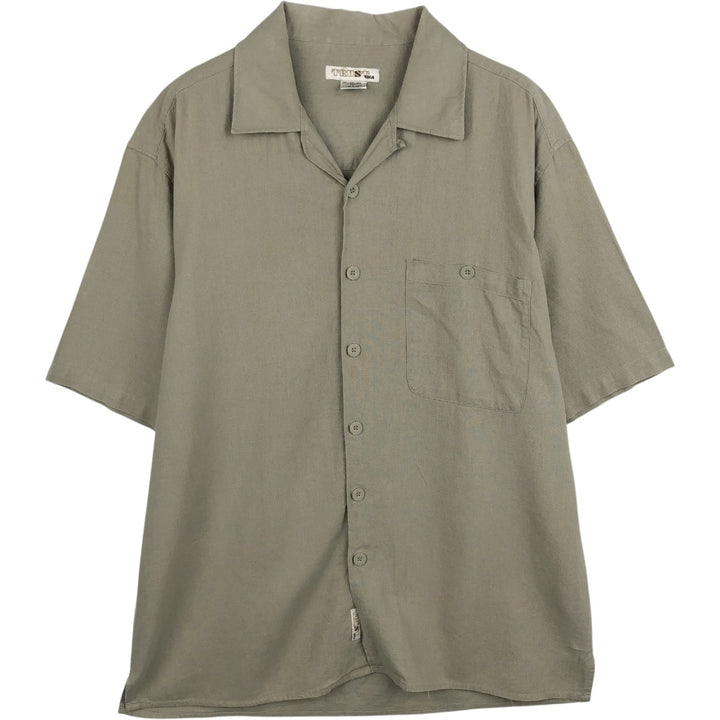 TRUST USA Short-Sleeve Open-Collar Linen x Rayon Box Shirt, Men's Size L (approx.) linen Beige type Vintage Second Hand