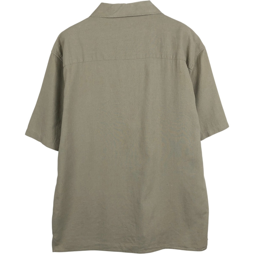 TRUST USA Short-Sleeve Open-Collar Linen x Rayon Box Shirt, Men's Size L (approx.) linen Beige type Vintage Second Hand