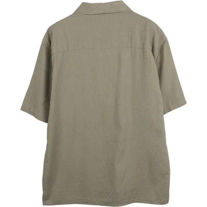 TRUST USA Short-Sleeve Open-Collar Linen x Rayon Box Shirt, Men's Size L (approx.) linen Beige type Vintage Second Hand