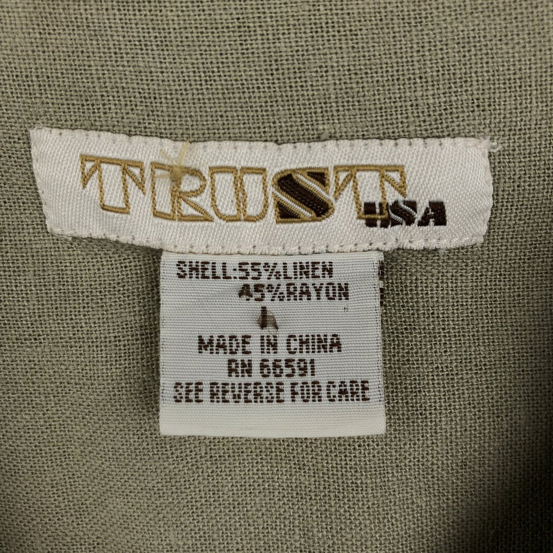 TRUST USA Short-Sleeve Open-Collar Linen x Rayon Box Shirt, Men's Size L (approx.) linen Beige type Vintage Second Hand