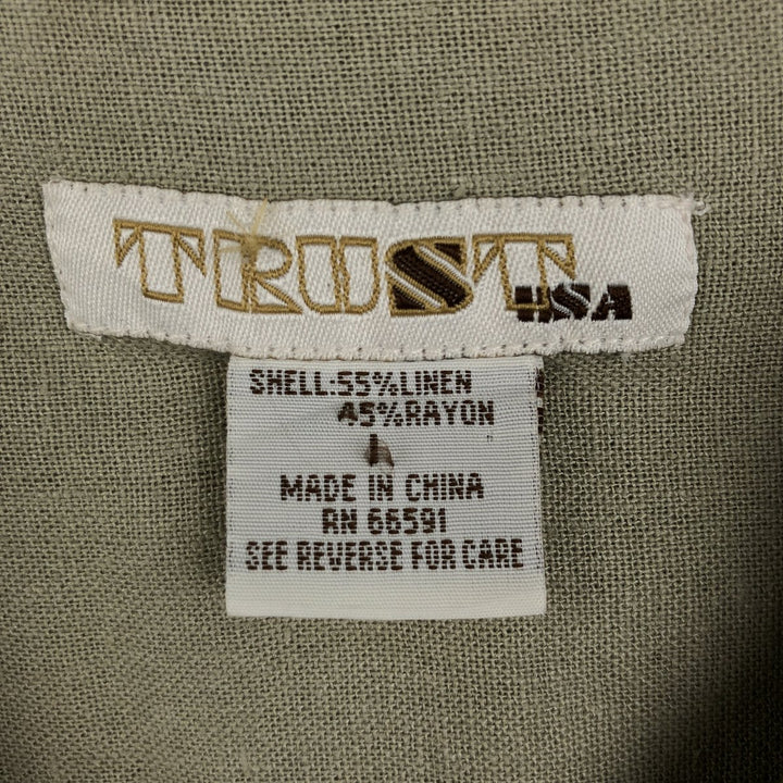 TRUST USA Short-Sleeve Open-Collar Linen x Rayon Box Shirt, Men's Size L (approx.) linen Beige type Vintage Second Hand