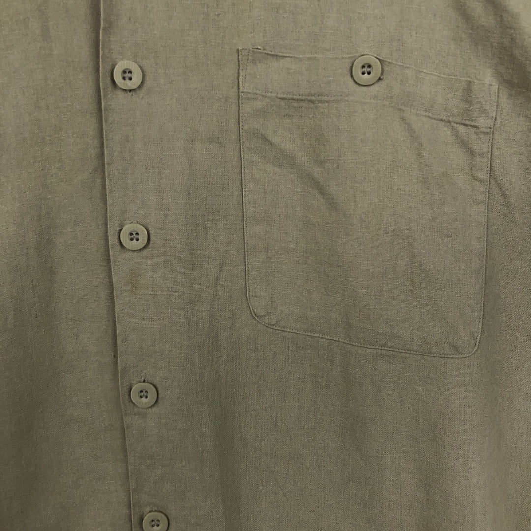 TRUST USA Short-Sleeve Open-Collar Linen x Rayon Box Shirt, Men's Size L (approx.) linen Beige type Vintage Second Hand
