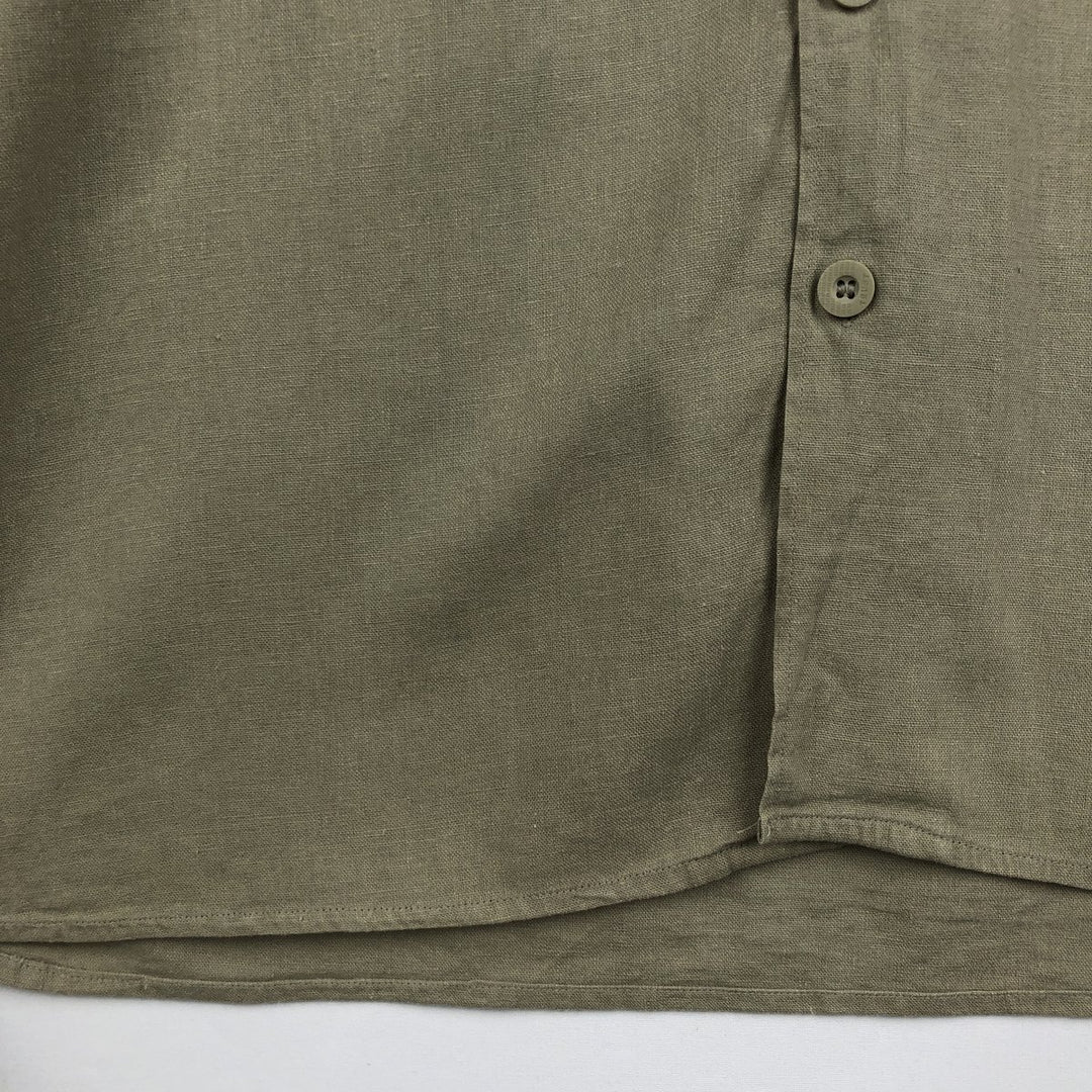 TRUST USA Short-Sleeve Open-Collar Linen x Rayon Box Shirt, Men's Size L (approx.) linen Beige type Vintage Second Hand