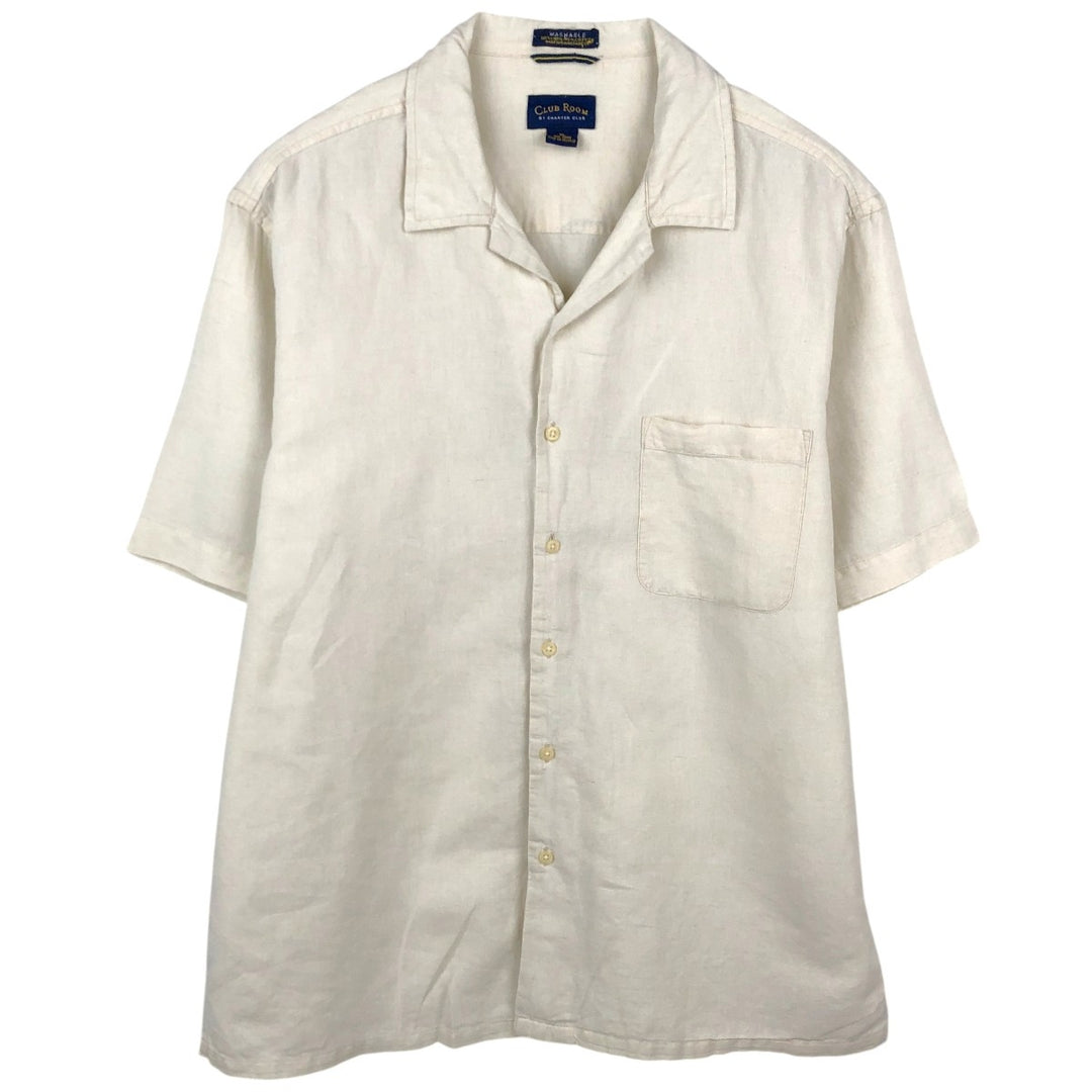 CLUB ROOM Short-Sleeve Open-Collar Cotton x Linen Shirt, Boxy Fit, Men's Size XL linen pale white type Vintage Second Hand