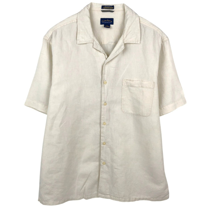 CLUB ROOM Short-Sleeve Open-Collar Cotton x Linen Shirt, Boxy Fit, Men's Size XL linen pale white type Vintage Second Hand