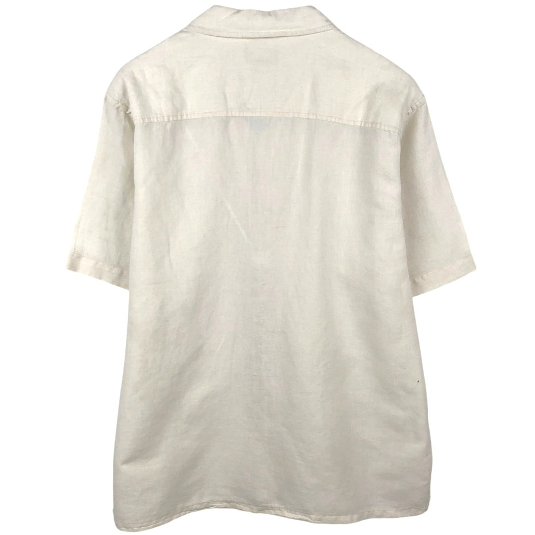 CLUB ROOM Short-Sleeve Open-Collar Cotton x Linen Shirt, Boxy Fit, Men's Size XL linen pale white type Vintage Second Hand
