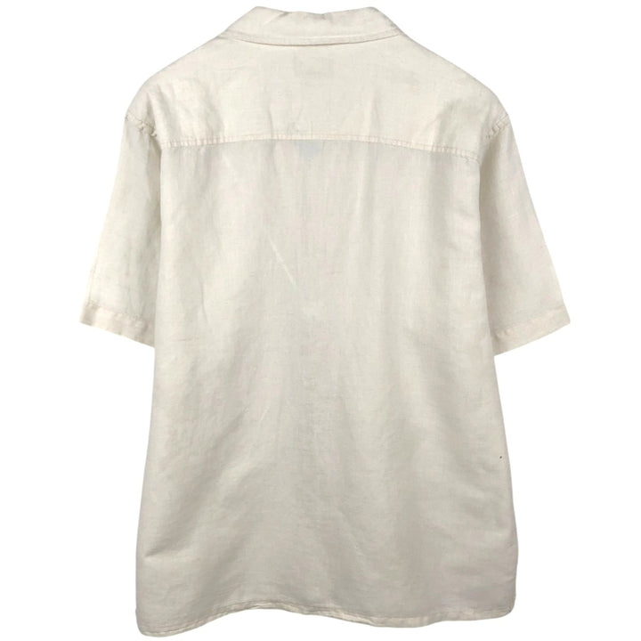 CLUB ROOM Short-Sleeve Open-Collar Cotton x Linen Shirt, Boxy Fit, Men's Size XL linen pale white type Vintage Second Hand